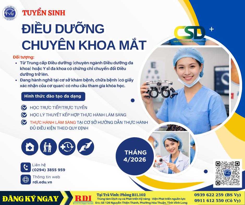 Tháng 04/2026 - Tuyển sinh lớp điều dưỡng chuyên khoa Mắt